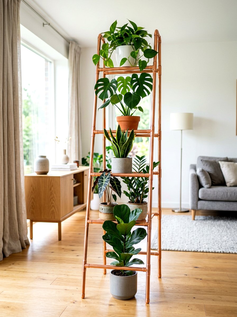 Copper Accent Plant Ladder - 30 ladder planter ideas