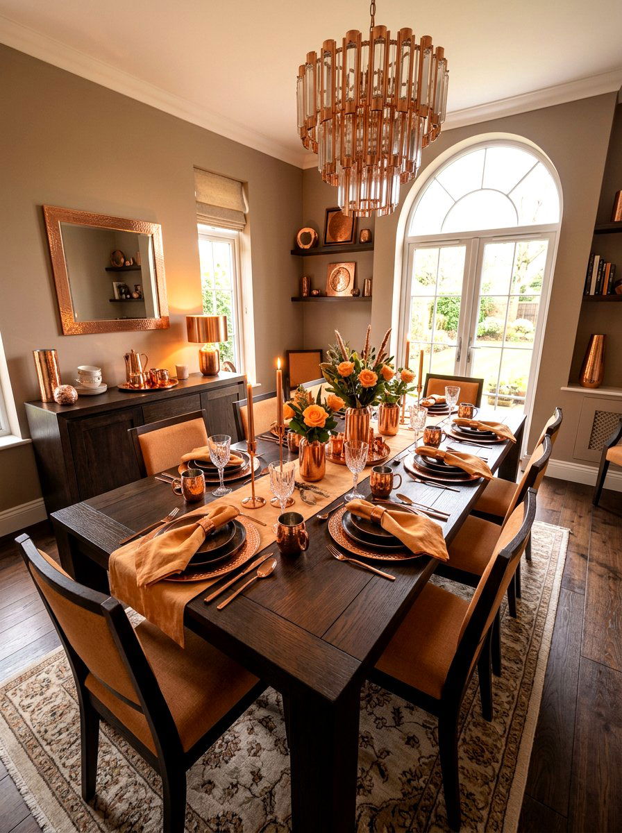 Copper And Apricot Metal Accents - 30 apricot table decor ideas