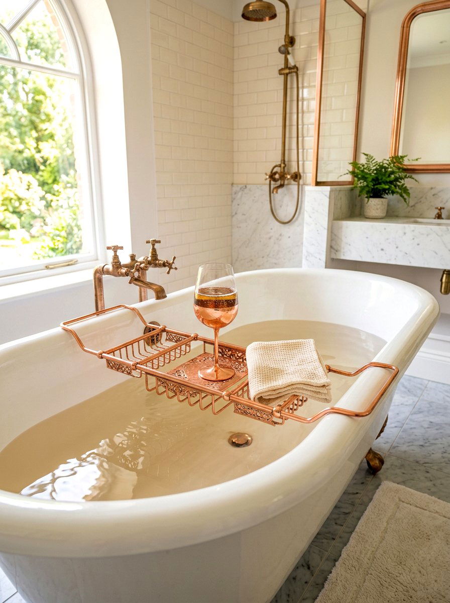 Copper Bath Rack - 30 bath tray spa ideas
