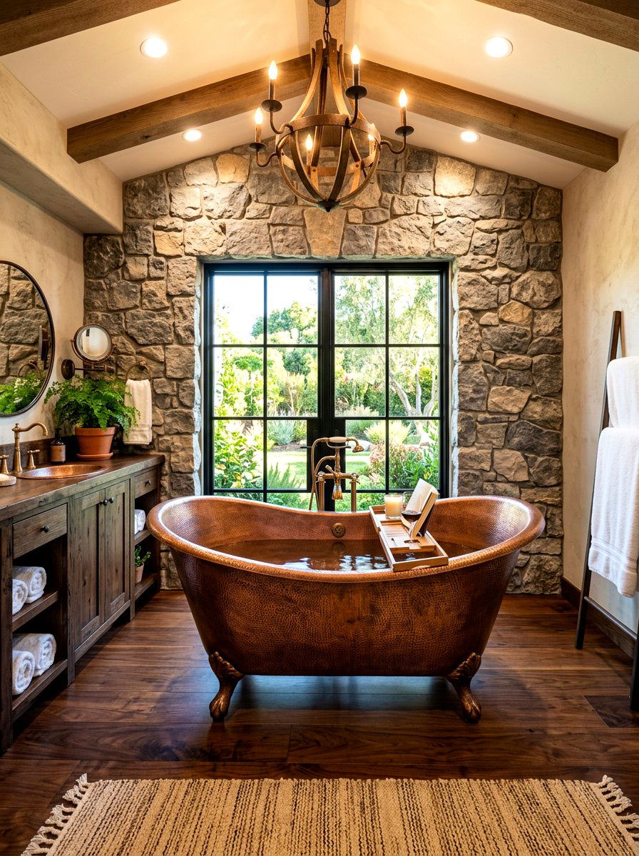 Copper Bathtub - 30 cabin bathroom ideas