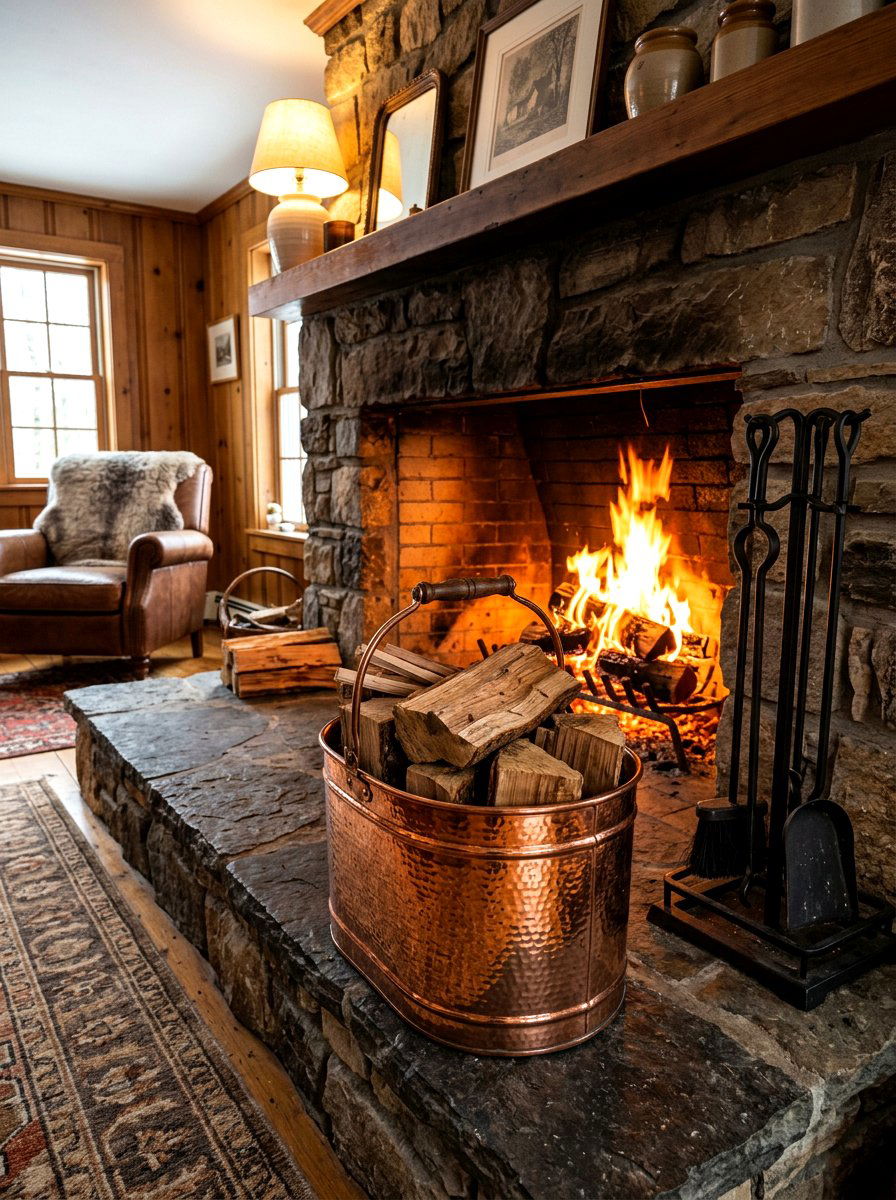 Copper Bucket Fireside Storage - 30 English cottage living room ideas