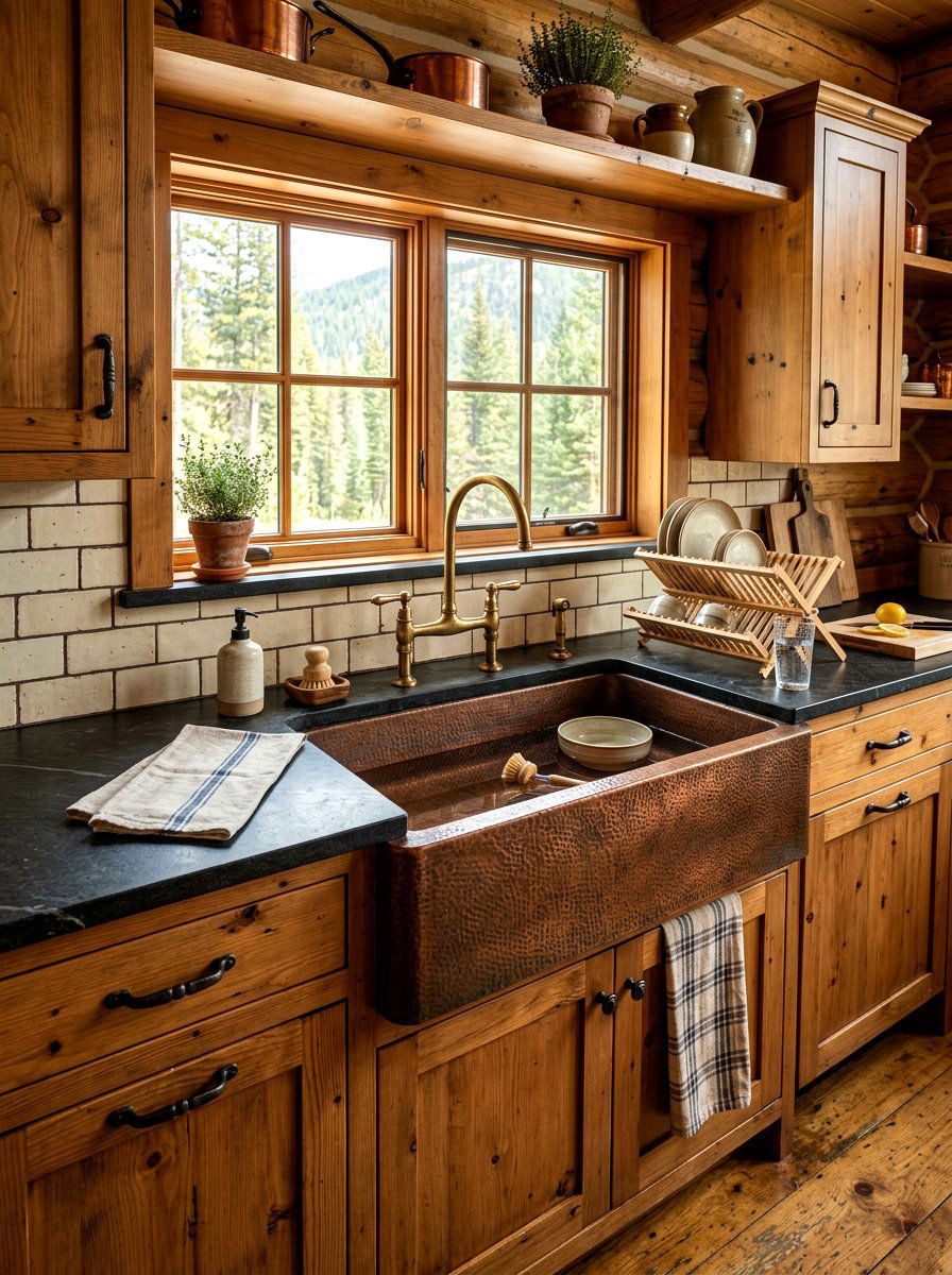 Copper Cabin Kitchen Sink - 30 cabin kitchen ideas