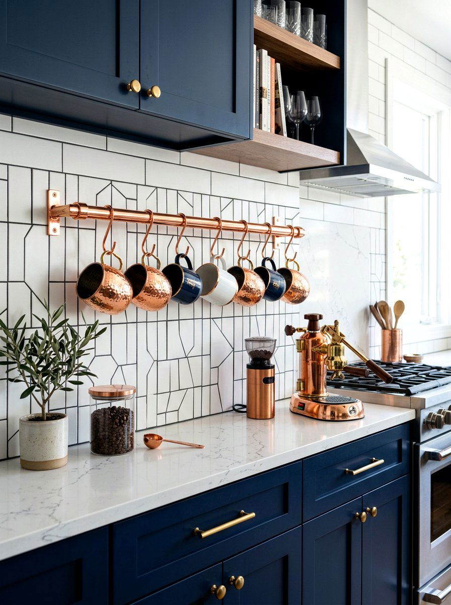 Copper Coffee Mug Rail - 30 coffee mug organizer ideas
