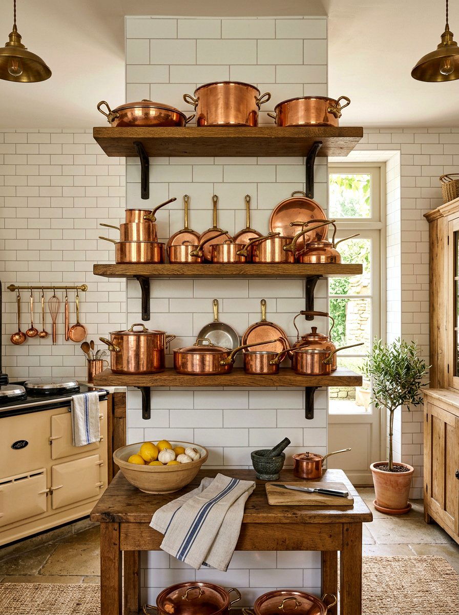 Copper Cookware Display - 30 bistro kitchen ideas
