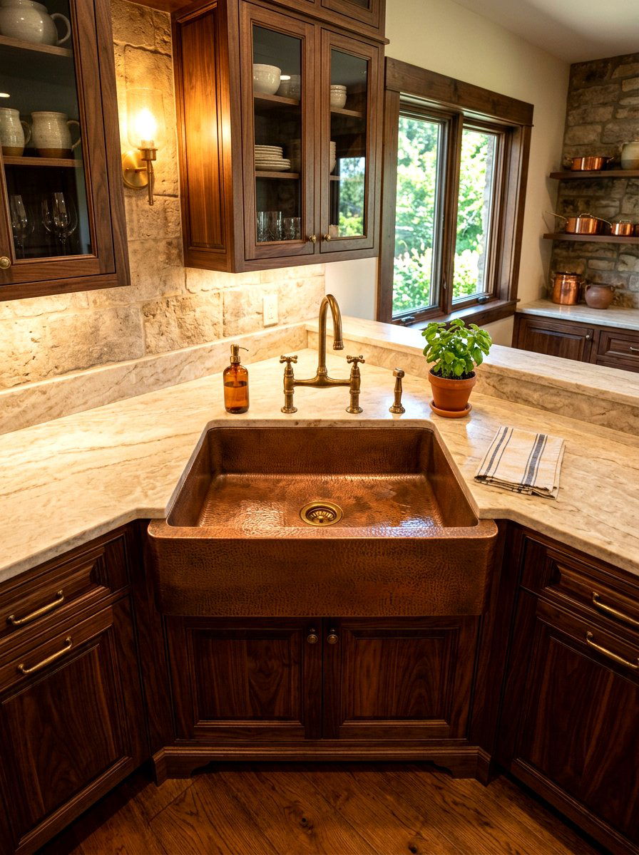 Copper Corner Sink - 30 corner sink kitchen ideas