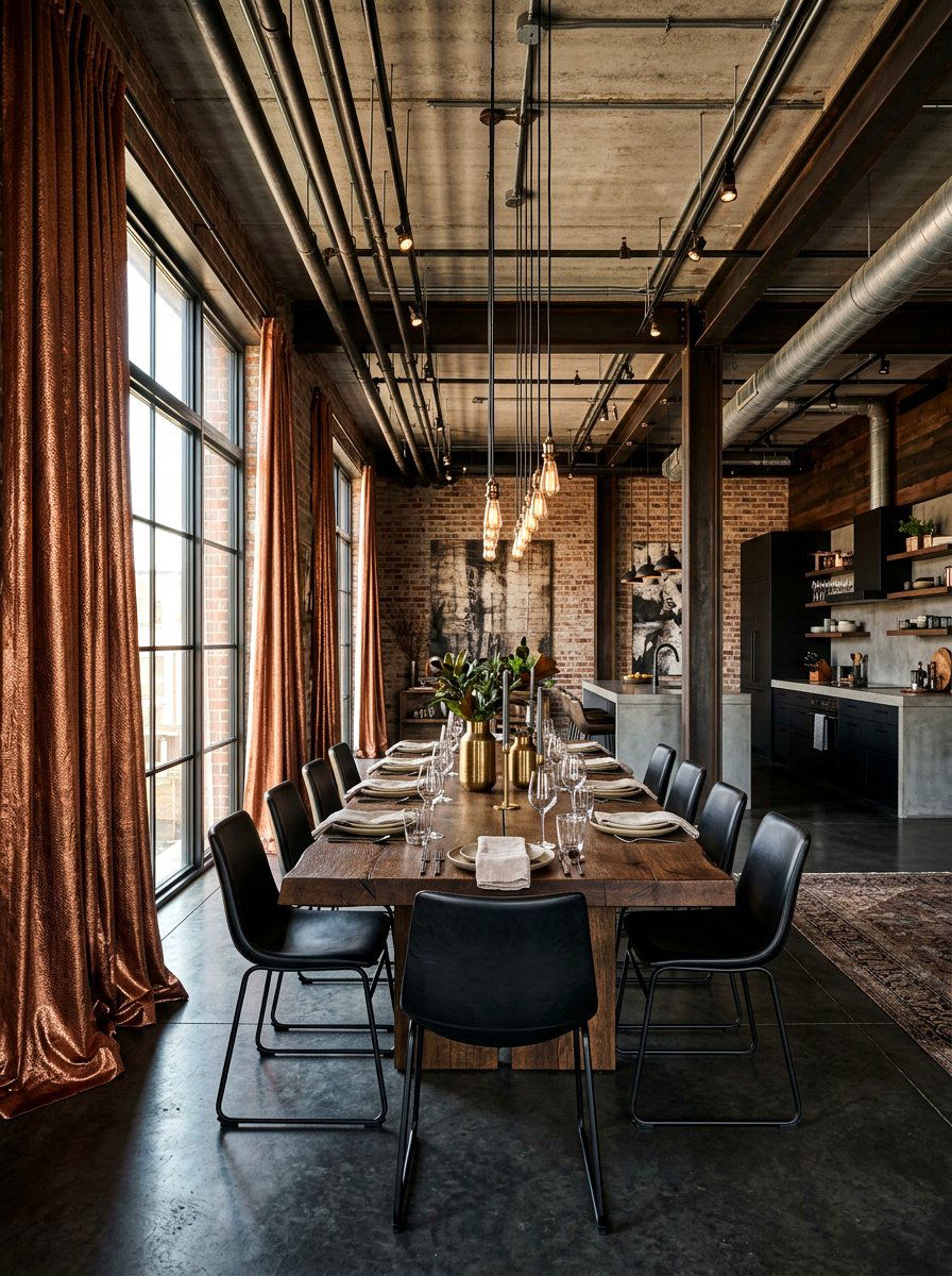 Copper Curtains For Industrial Dining Room - 30 drapery color ideas