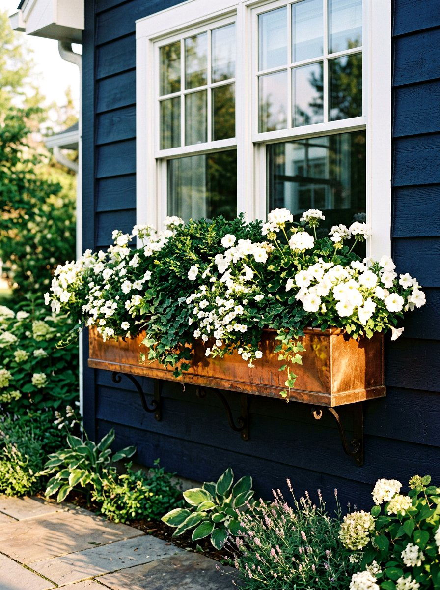 Copper Finish Flower Box - 30 exterior flower box ideas