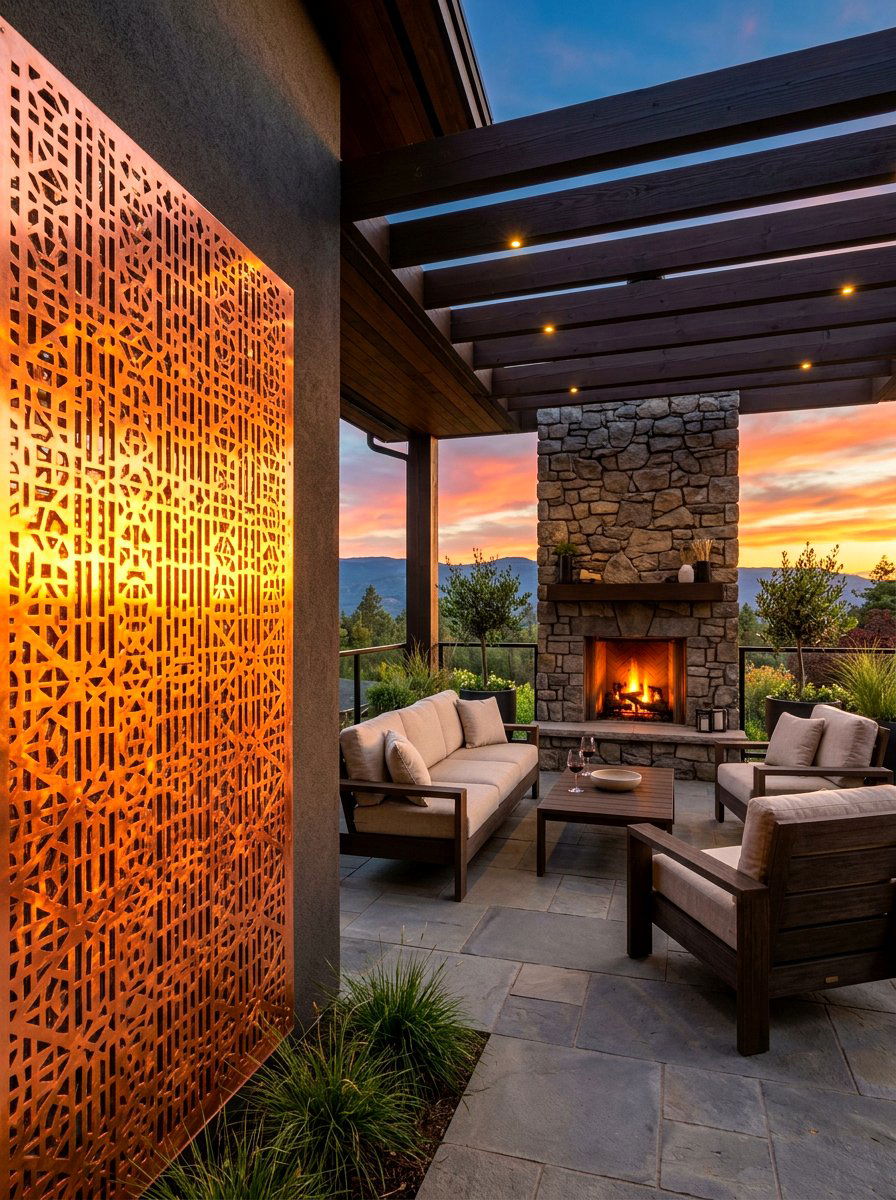 Copper Finish Laser Cut Screen - 30 laser cut privacy panel ideas