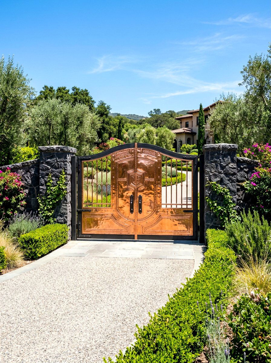 Copper Finish Statement Gate - 30 driveway gate ideas