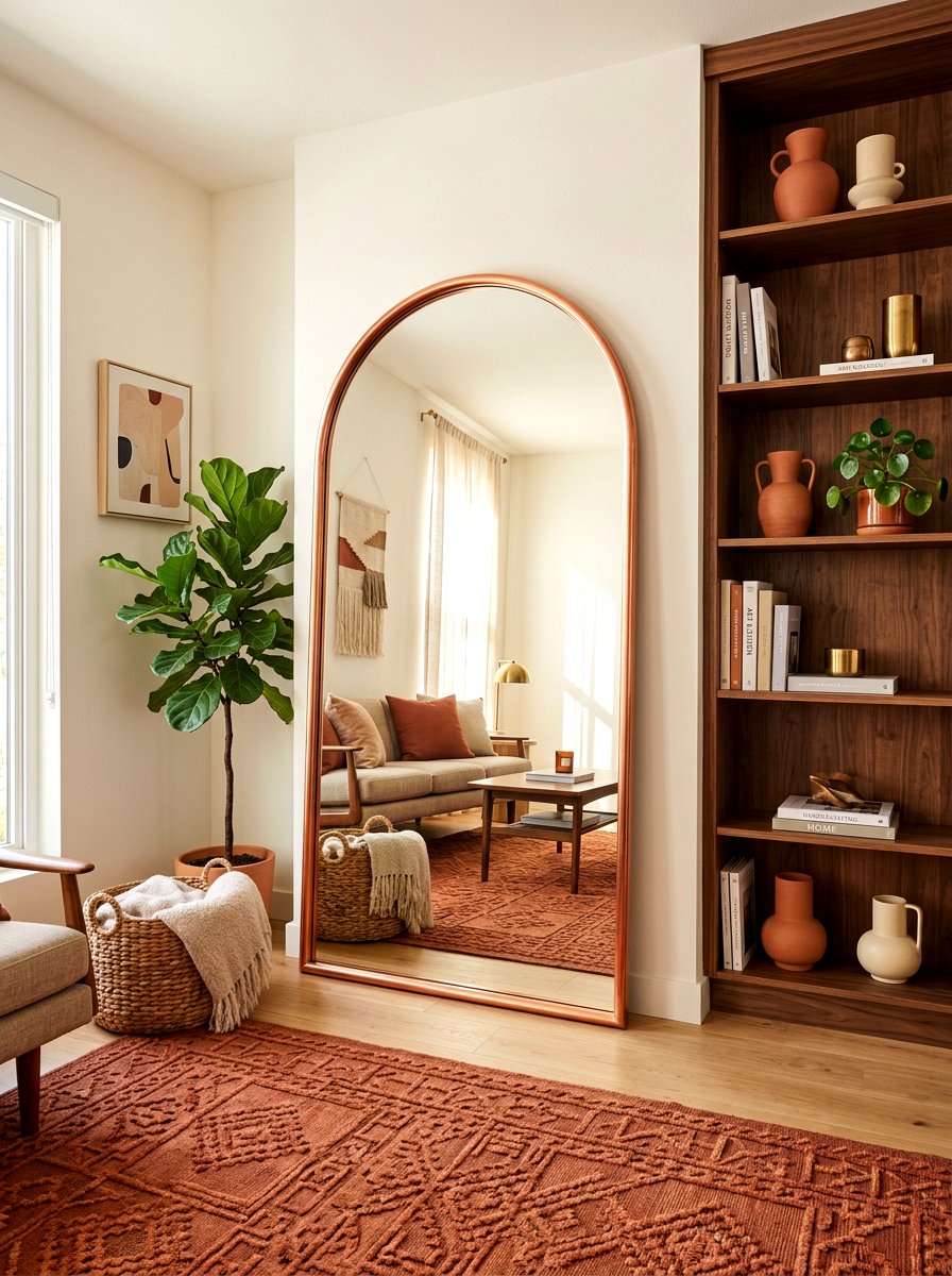 Copper Finished Floor Mirror - 30 statement floor mirror living room ideas