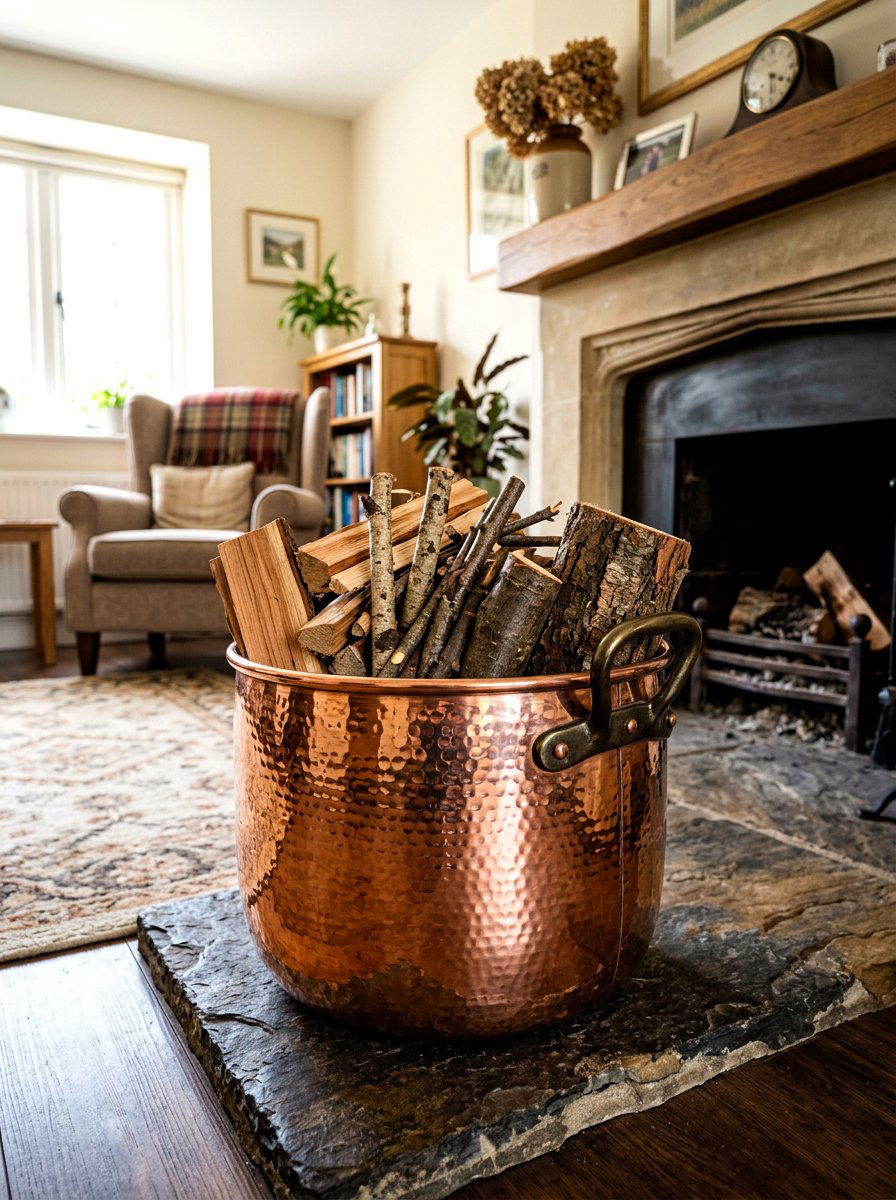 Copper Firewood Bucket - 30 firewood rack ideas