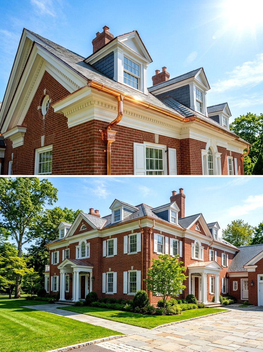 Copper Gutter Accents - 30 colonial house exterior ideas