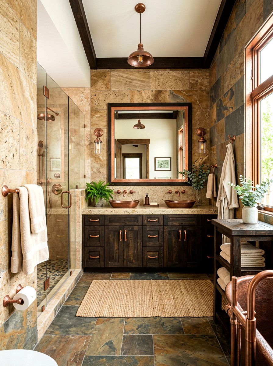 Copper Hardware Bathroom - 30 rustic luxury bathroom ideas