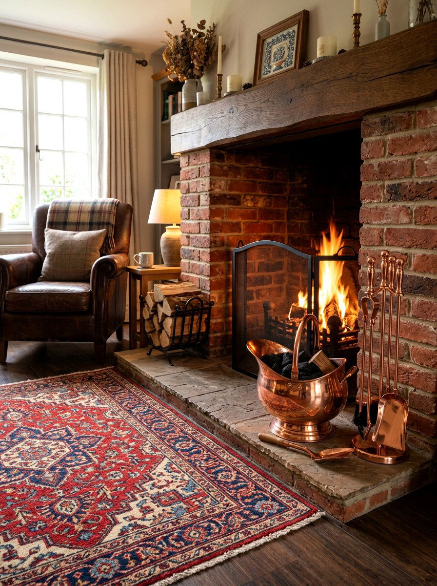 Copper Hearth Accessories - 30 English country living room ideas