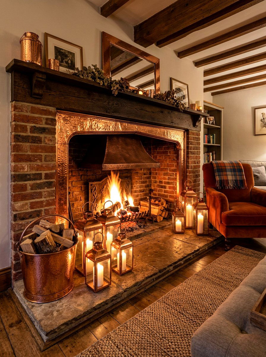 Copper Hearth Display - 30 metallic holiday decor ideas