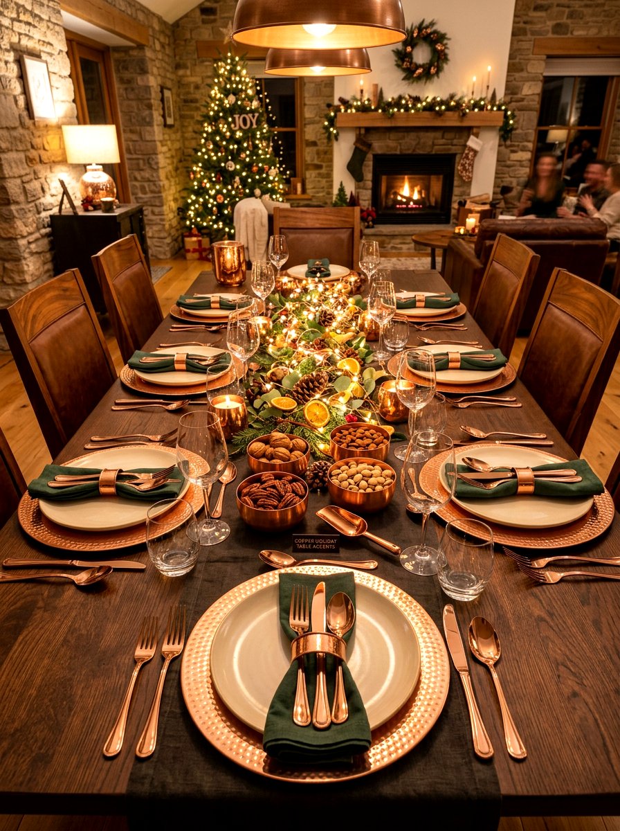 Copper Holiday Table Accents - 30 holiday dining table ideas