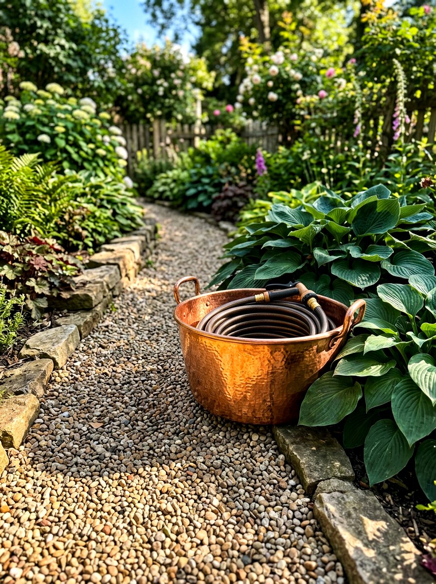 Copper Hose Bowl - 30 hose storage ideas