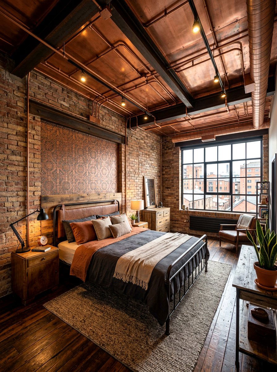 Copper Industrial Look - 30 ceiling wallpaper bedroom ideas