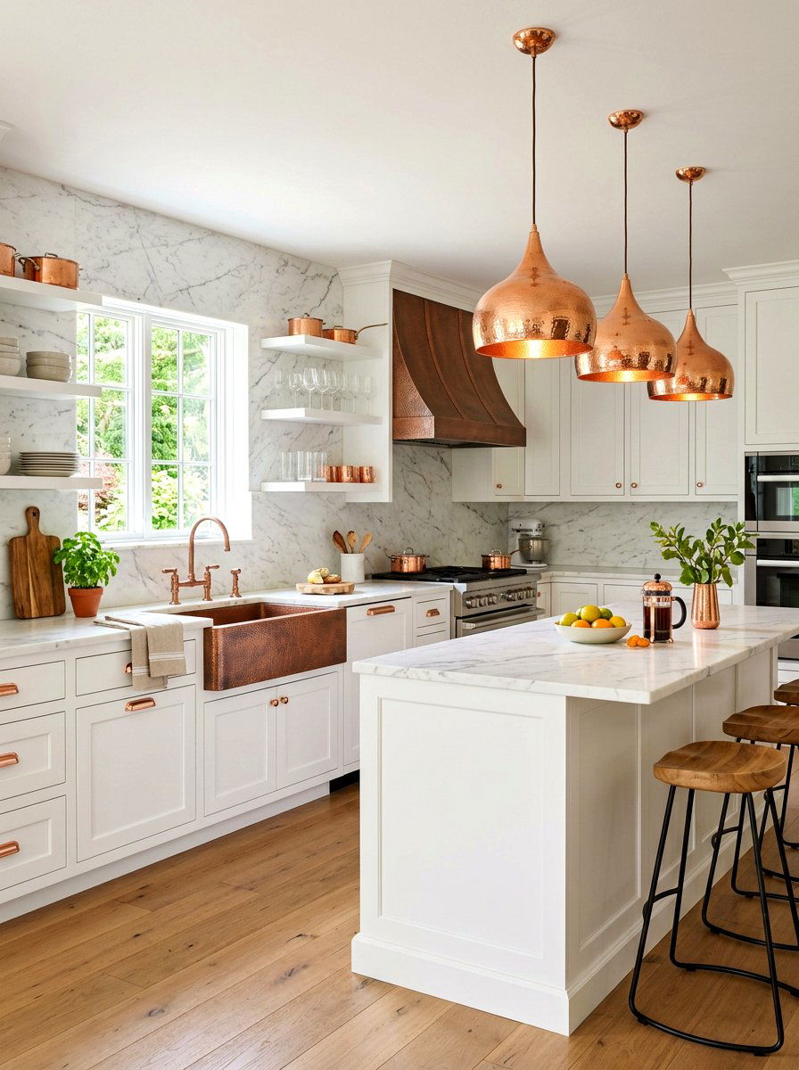 Copper Kitchen Accent - 30 farmhouse kitchen ideas