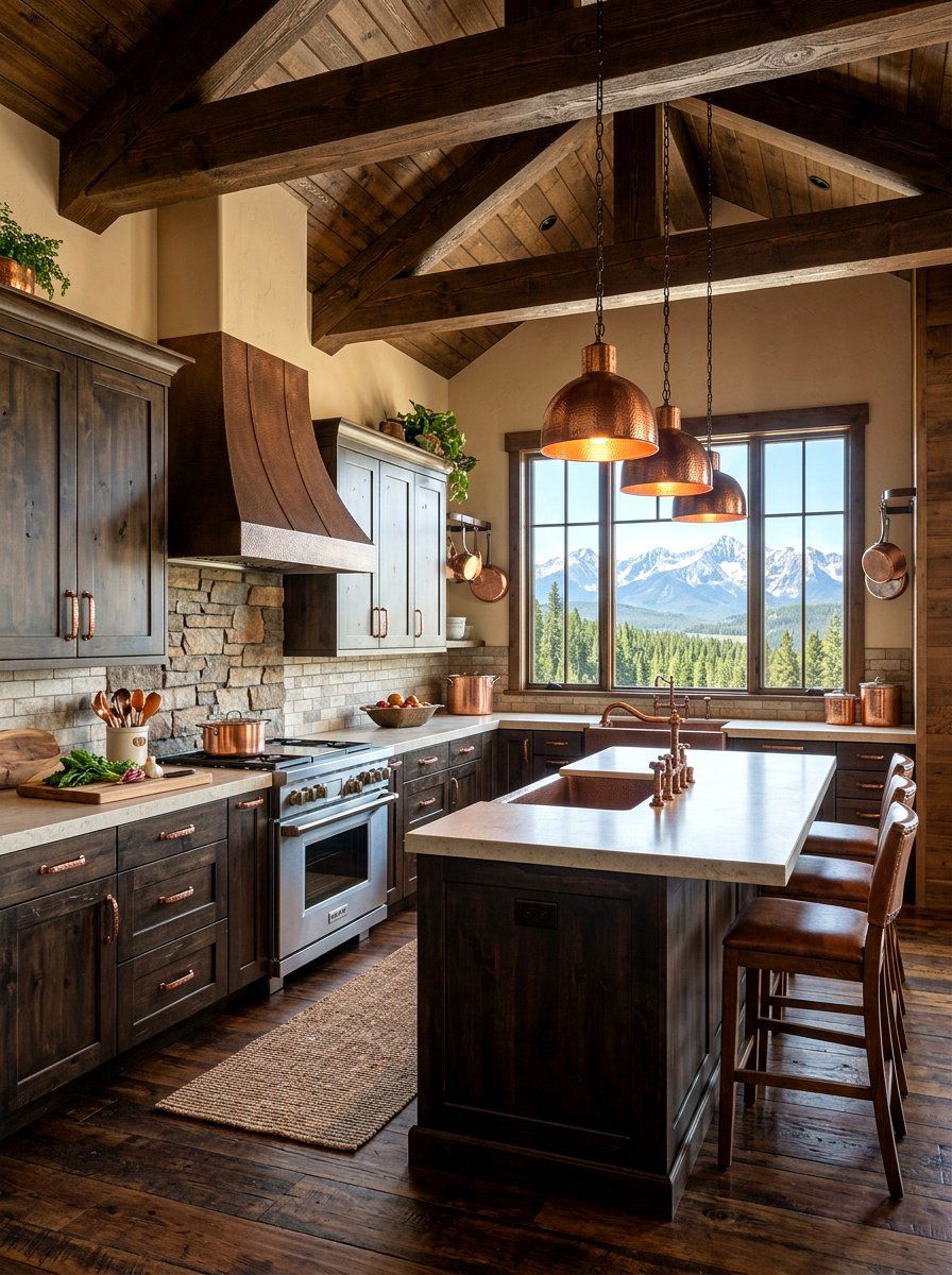 Copper Kitchen Accents - 30 ski chalet decor ideas