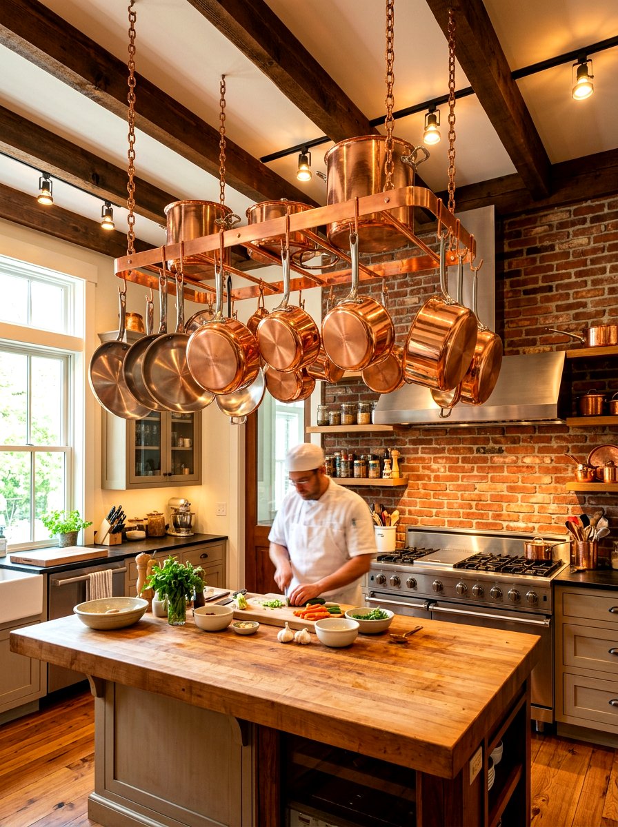Copper Kitchen Pot Rack - 30 eco friendly kitchen ideas