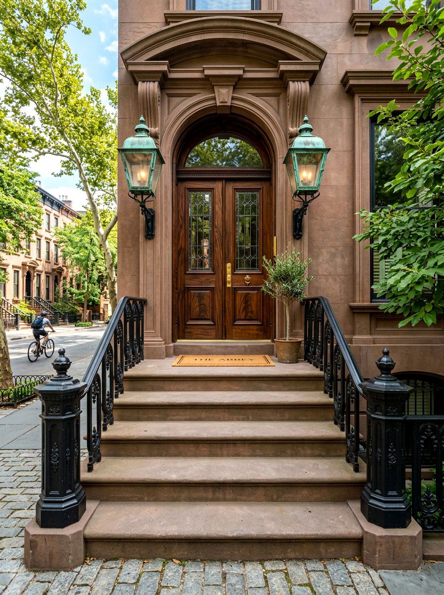 Copper Lantern Accent Stoop - 30 brownstone stoop ideas