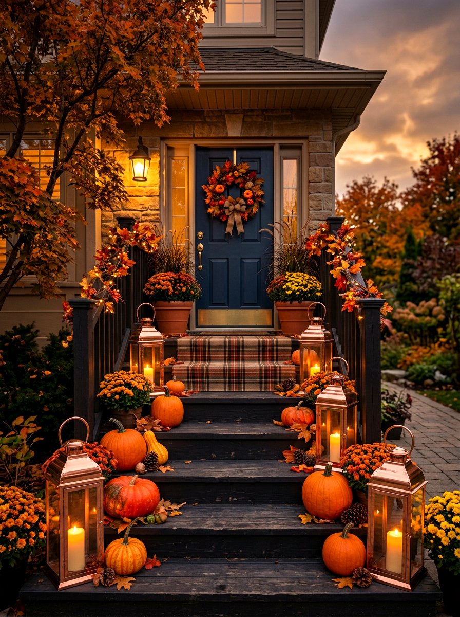 Copper Lantern Autumn Porch - 30 natural autumn porch ideas