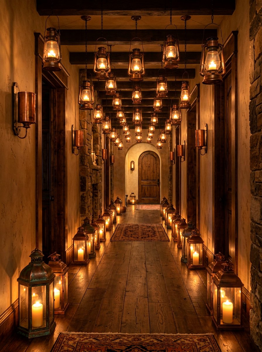 Copper Lantern Hallway - 30 metallic holiday decor ideas