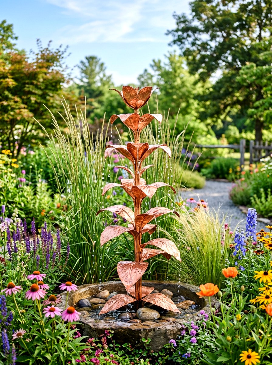 Copper Lily Fountain - 30 outdoor courtyard fountain ideas
