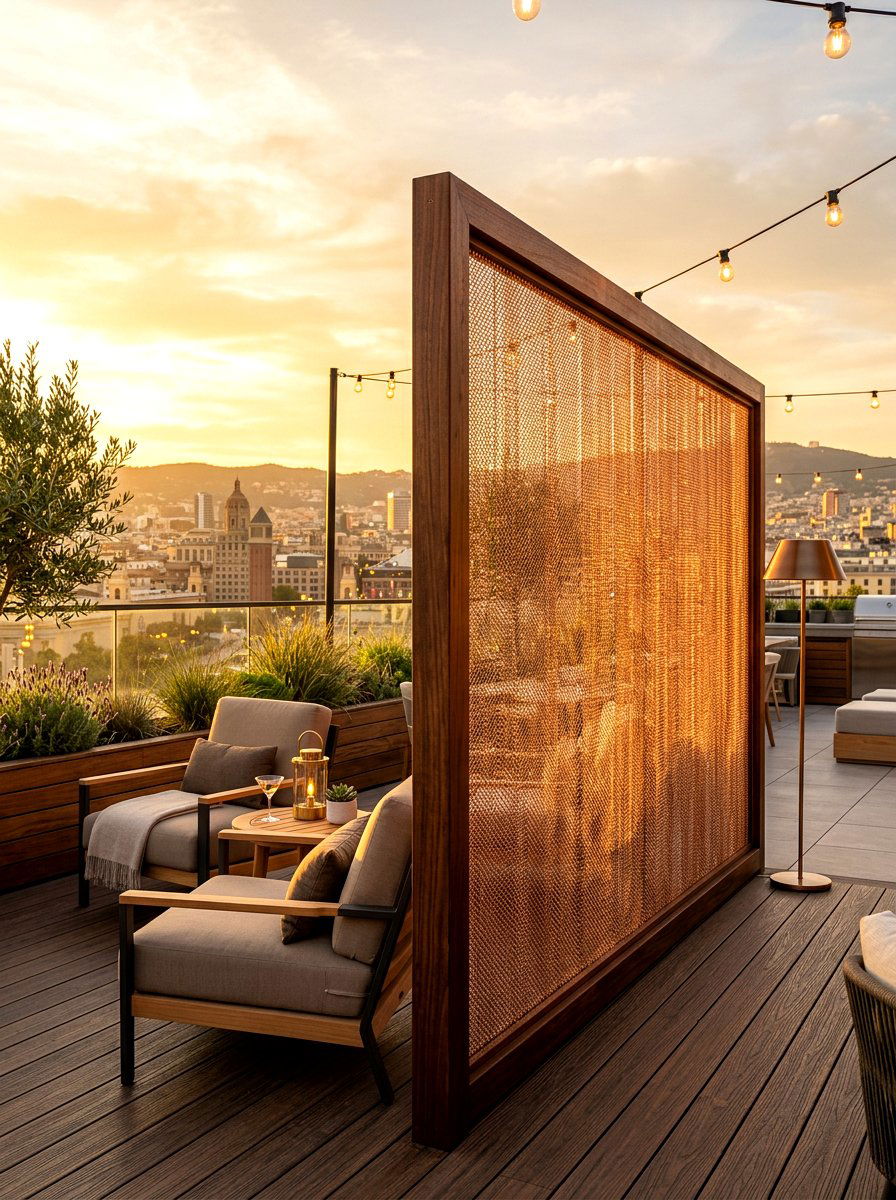 Copper Mesh Panel - 30 rooftop privacy screen ideas