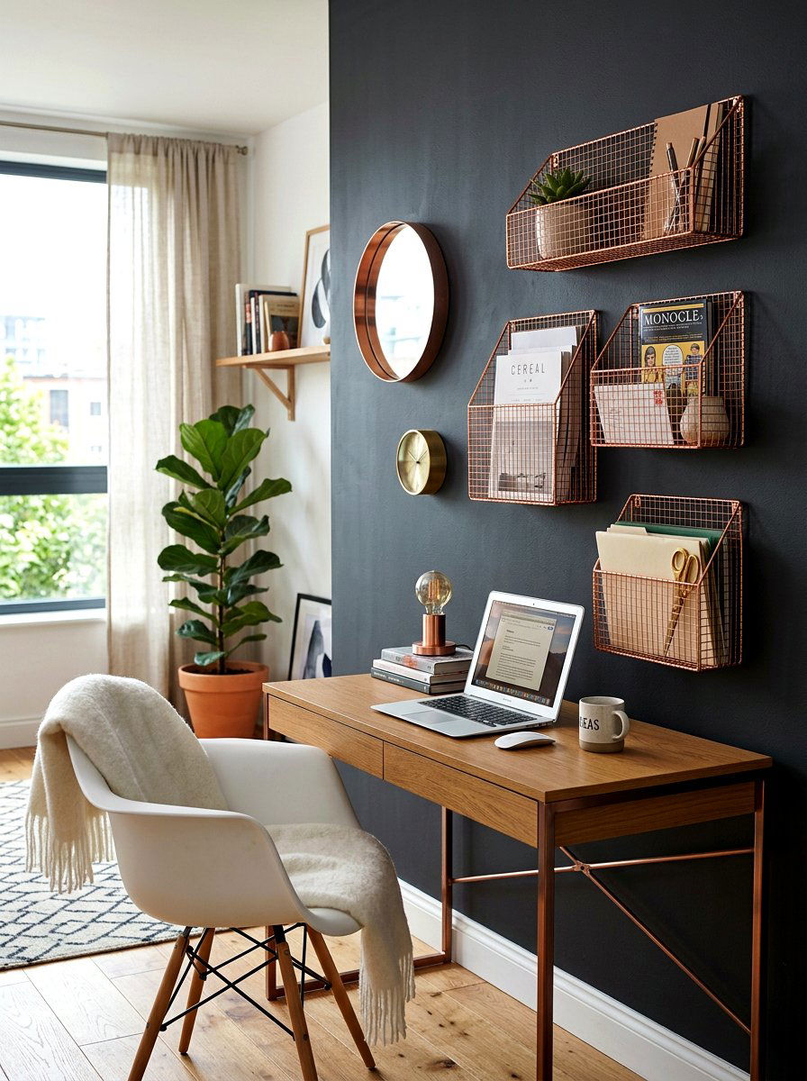 Copper Mesh Wall Basket - 30 paper file wall ideas