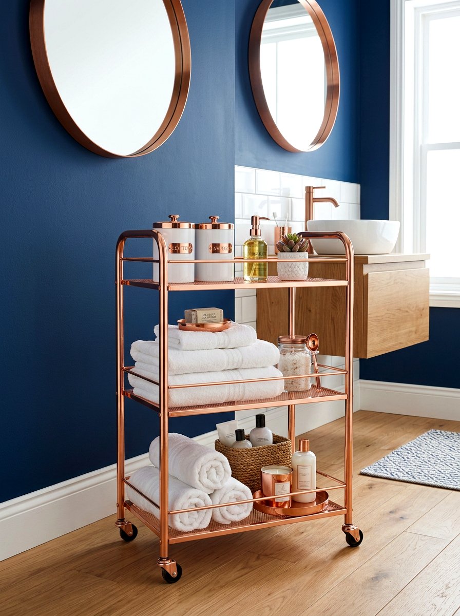 Copper Metal Bathroom Cart - 30 aesthetic bathroom cart ideas