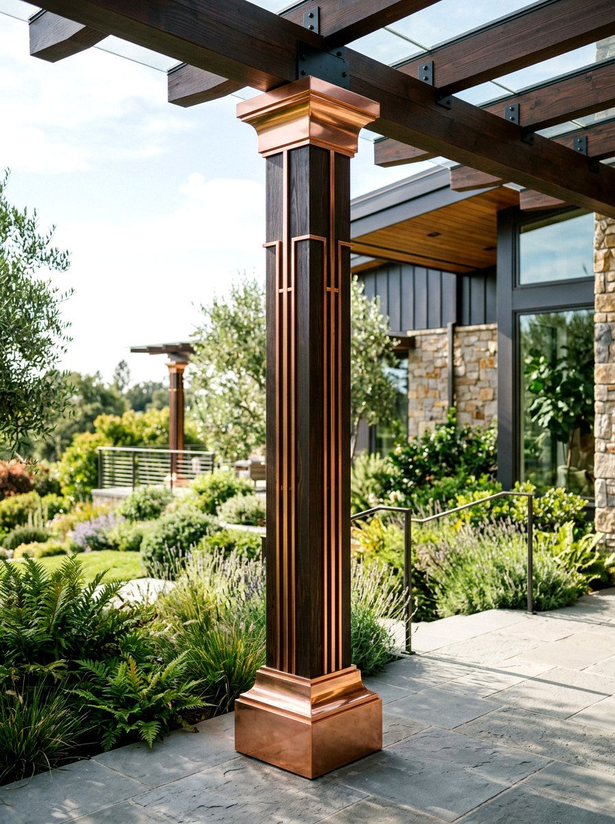 Copper Metal Column Trim - 30 porch columns decor ideas