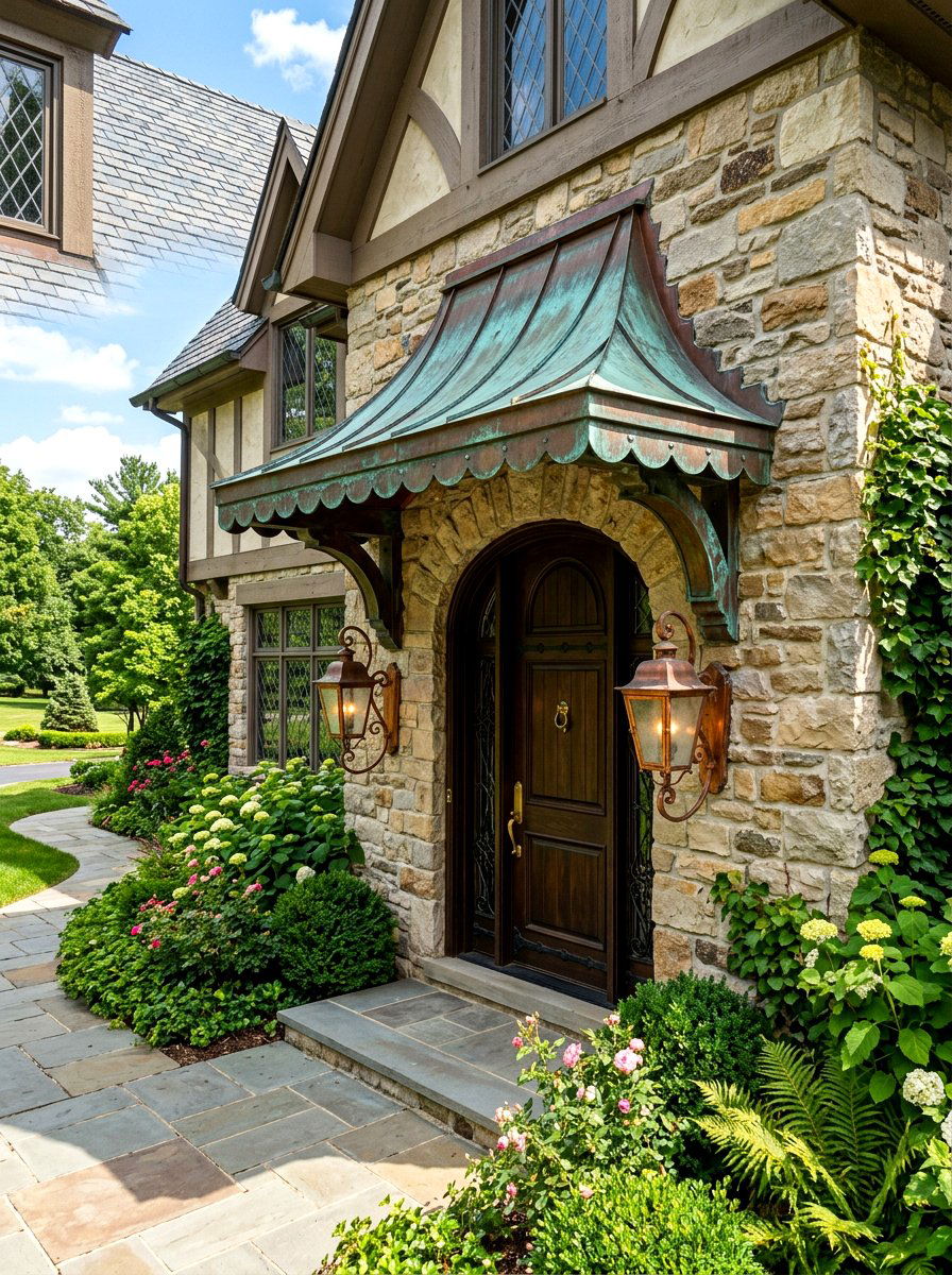 Copper Metal Scalloped Door Awning - 30 scalloped awning ideas