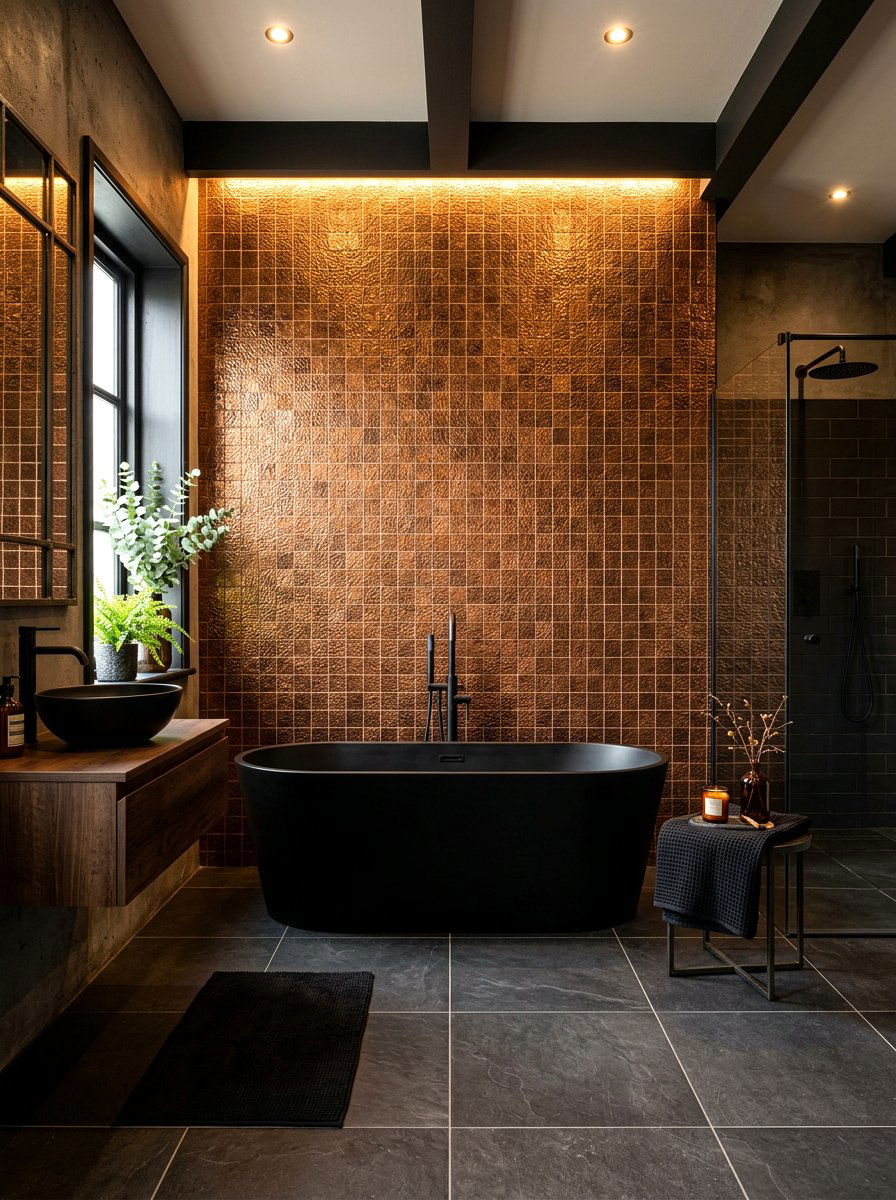 Copper Metallic Bathroom Tile - 30 colorful bathroom tile ideas