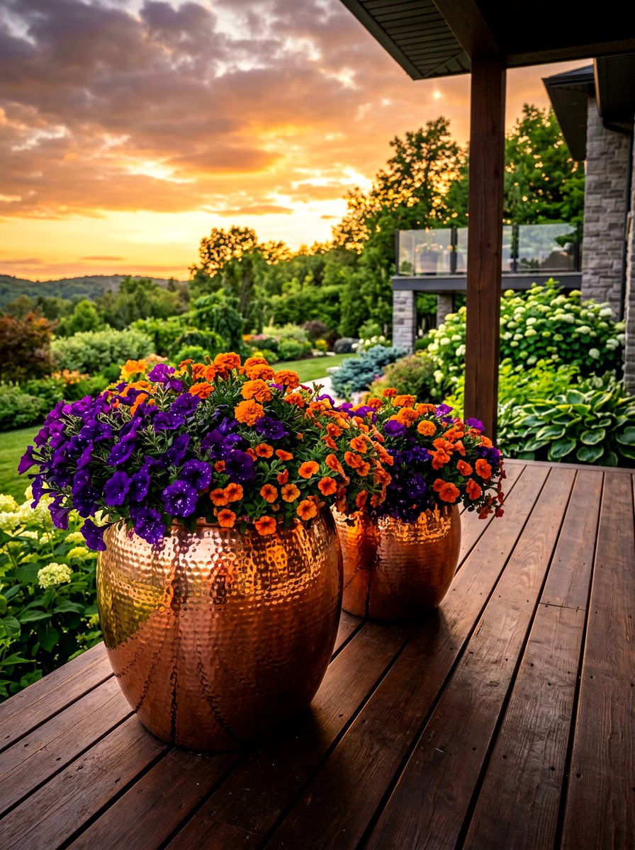 Copper Metallic Front Porch Flower Pots - 30 front porch flower pot ideas