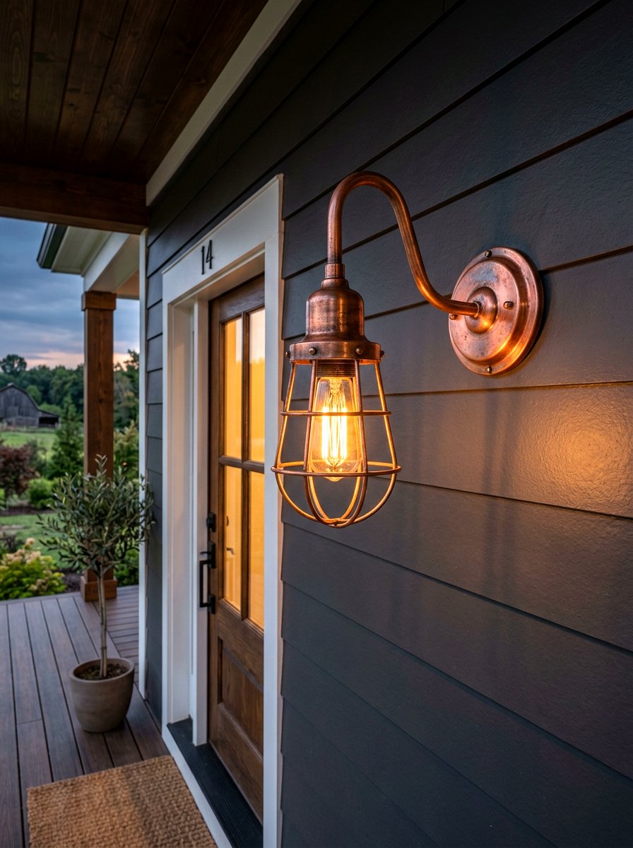 Copper Outdoor Sconce - 30 farmhouse porch decor ideas