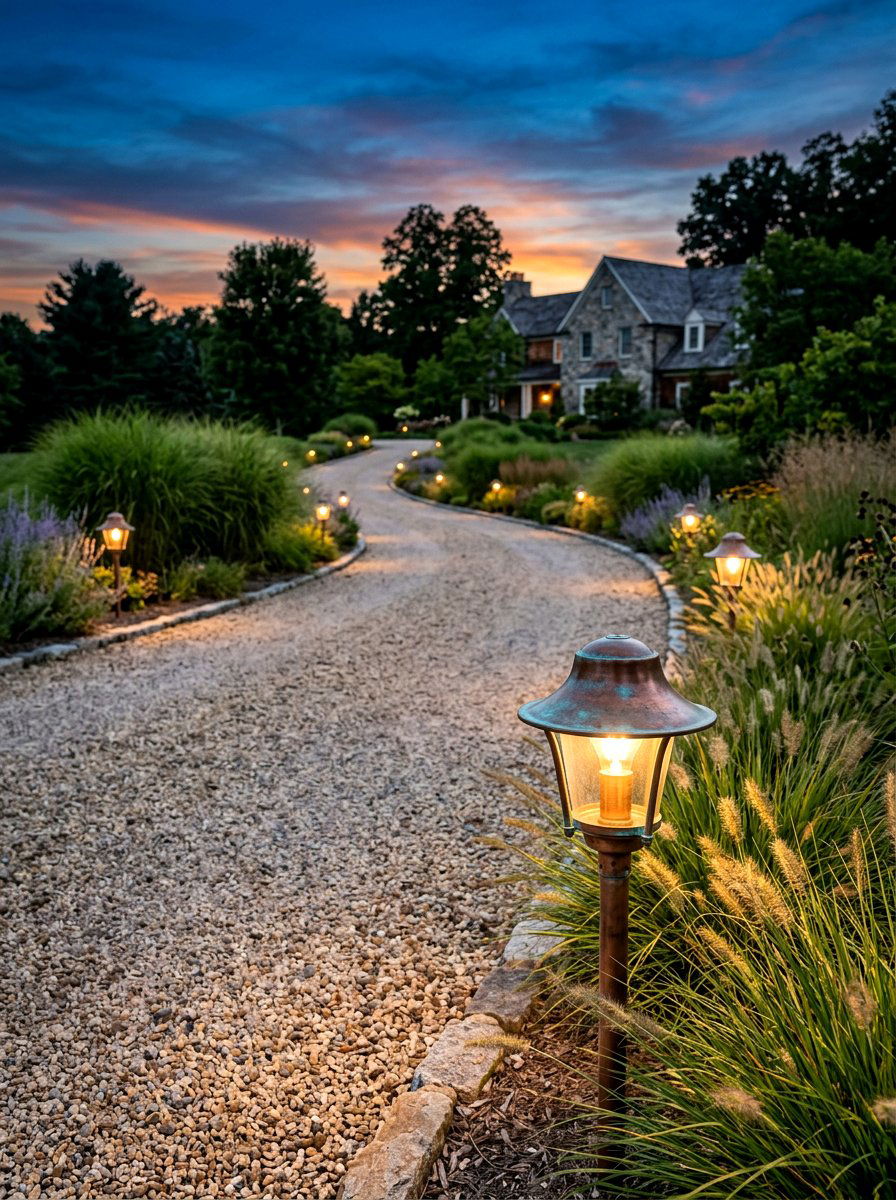 Copper Path Lights - 30 driveway lighting ideas