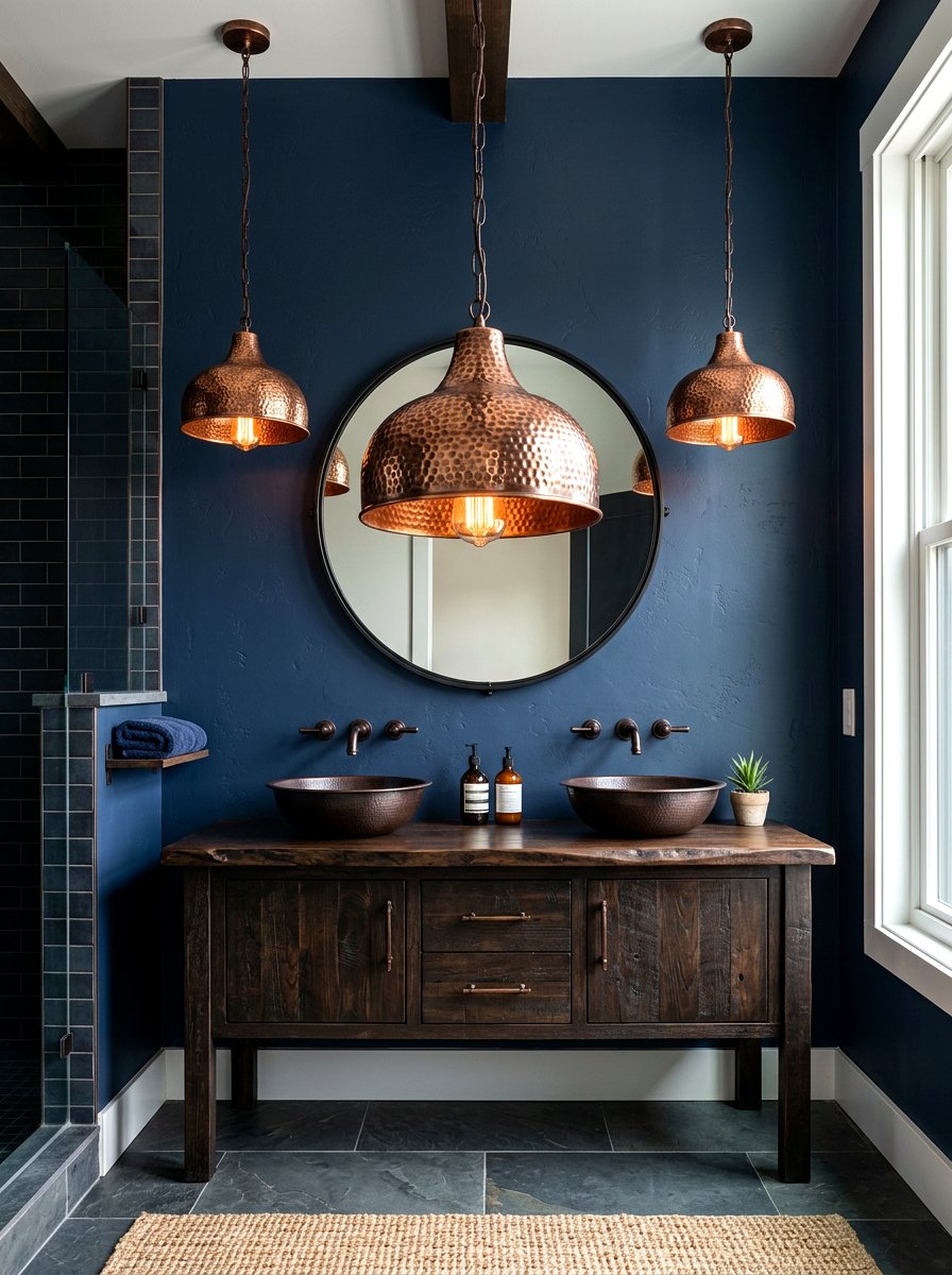 Copper Pendant Light - 30 jewel box bath ideas