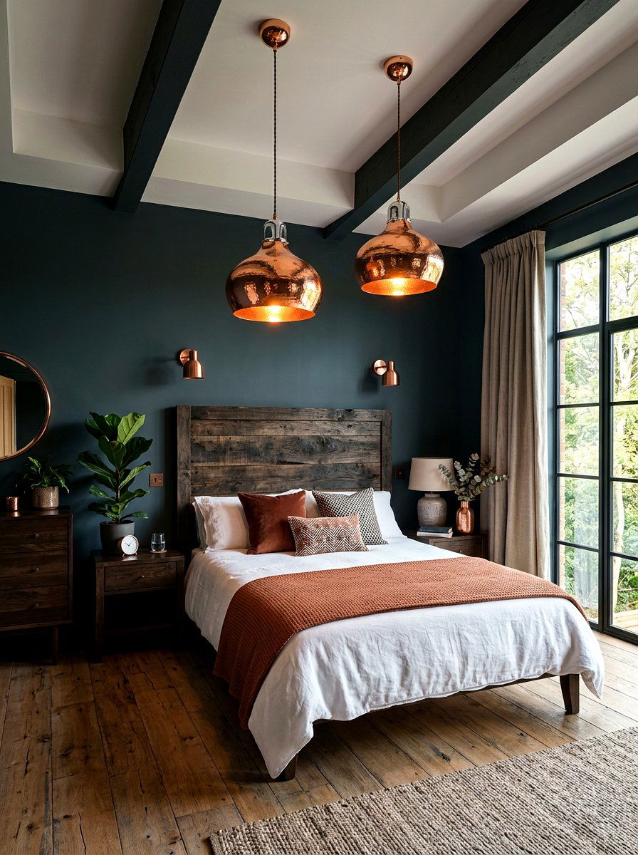Copper Pendant Lighting - 30 rustic bedroom ideas