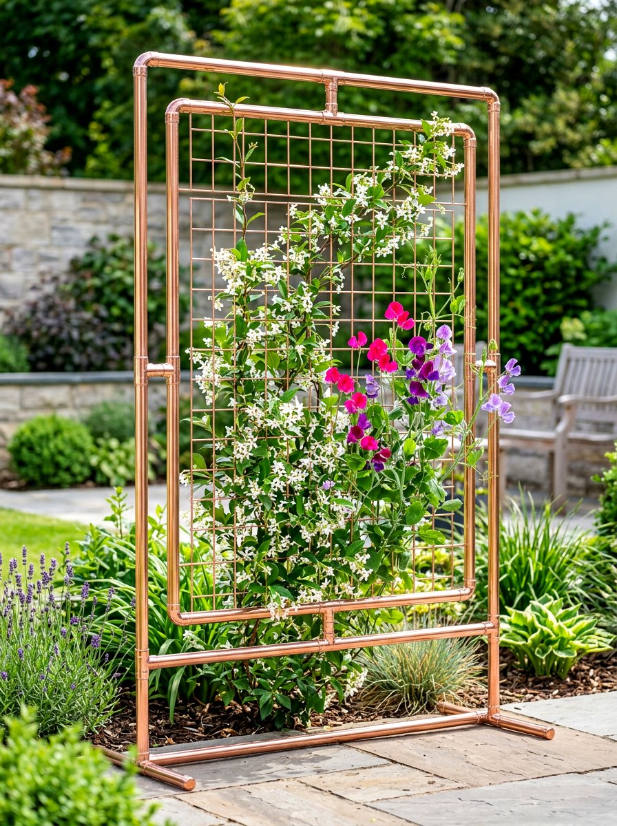 Copper Pipe Frame - 30 vegetable garden trellis ideas