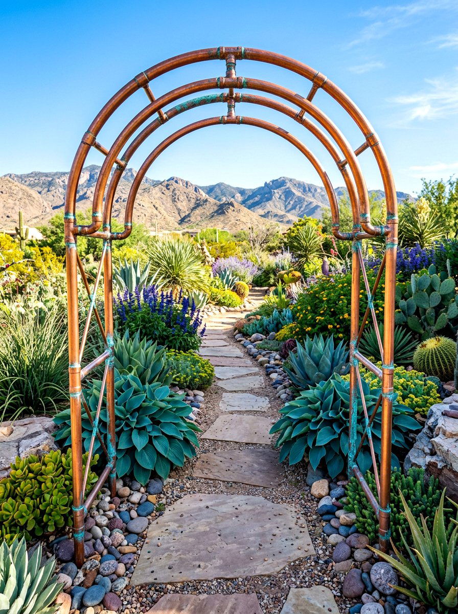 Copper Pipe Garden Arch - 30 arbor garden entrance ideas