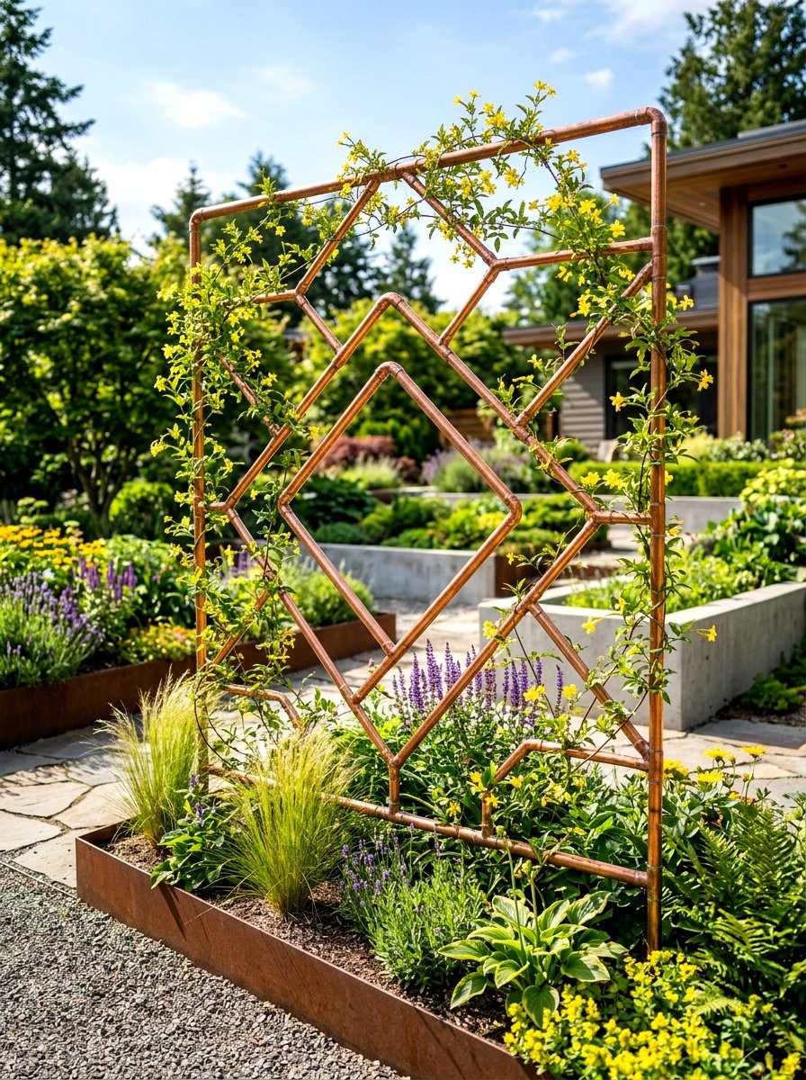 Copper Pipe Garden Trellis - 30 trellis privacy ideas