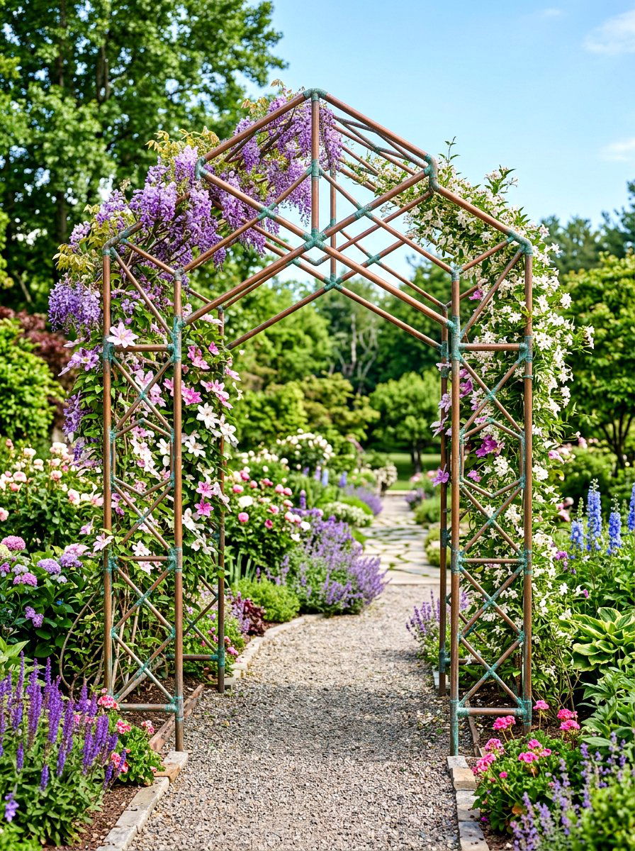 Copper Pipe Garden Trellis - 30 vertical garden trellis ideas