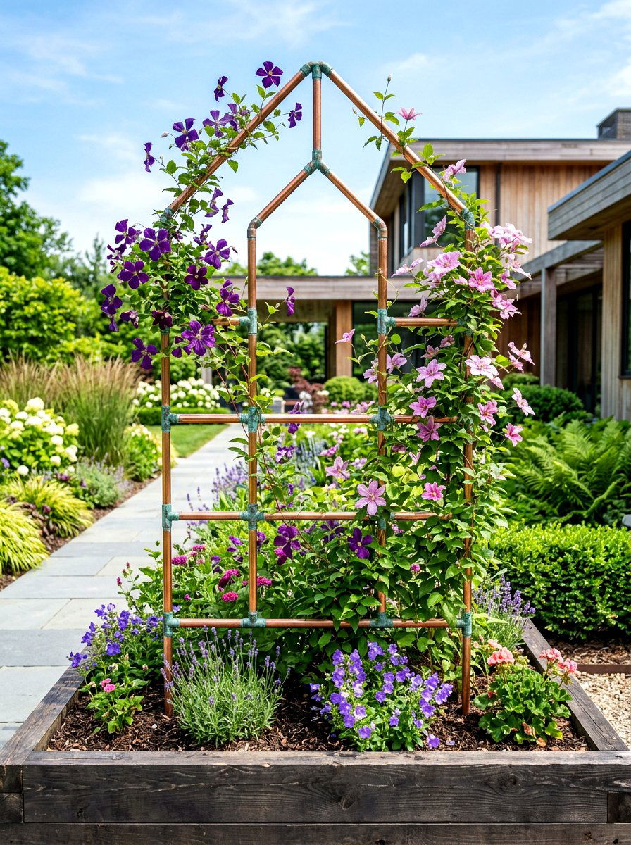 Copper Pipe Garden Trellis - 30 raised bed trellis ideas