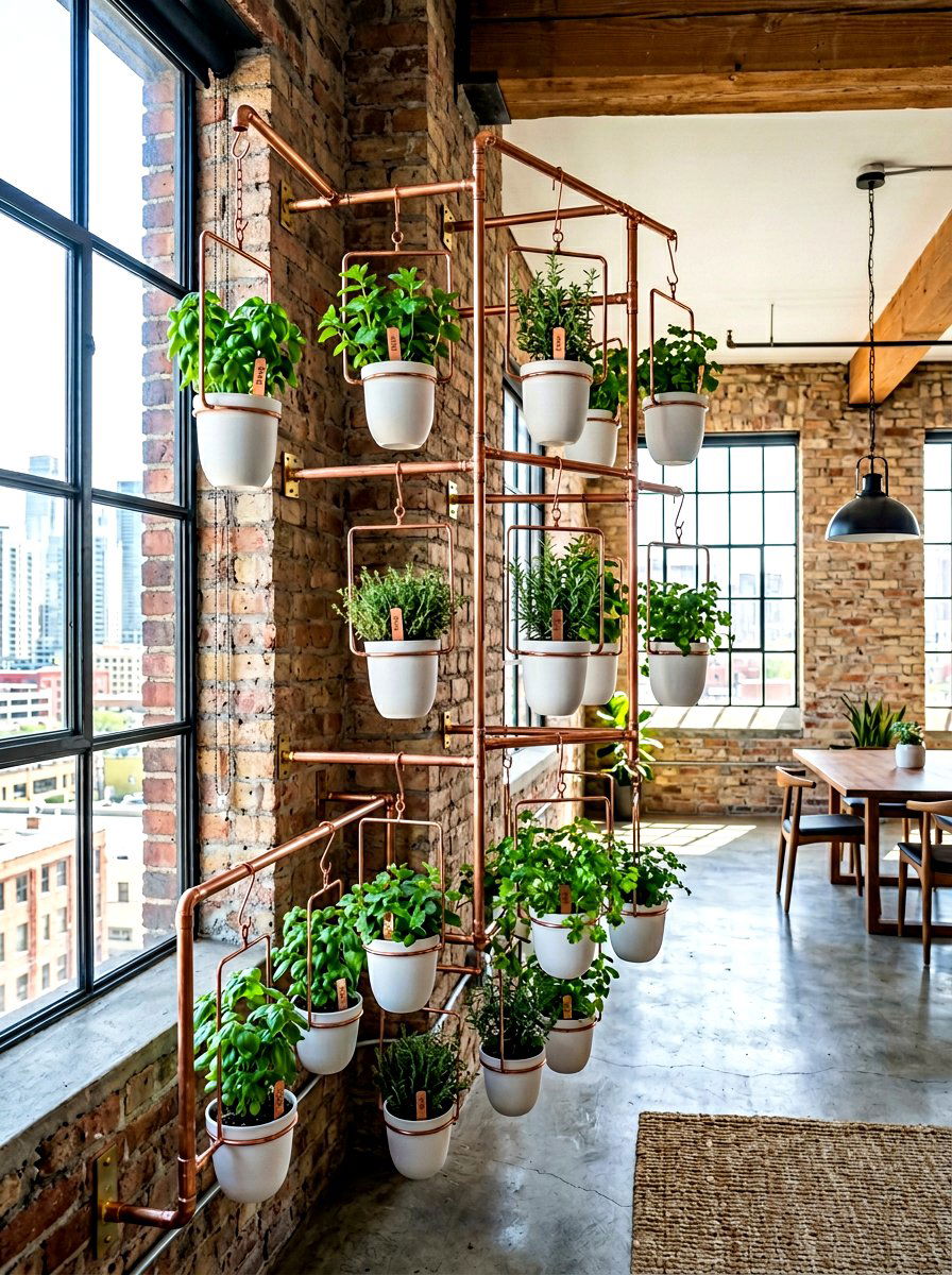 Copper Pipe Hanging Garden - 30 small herb garden ideas
