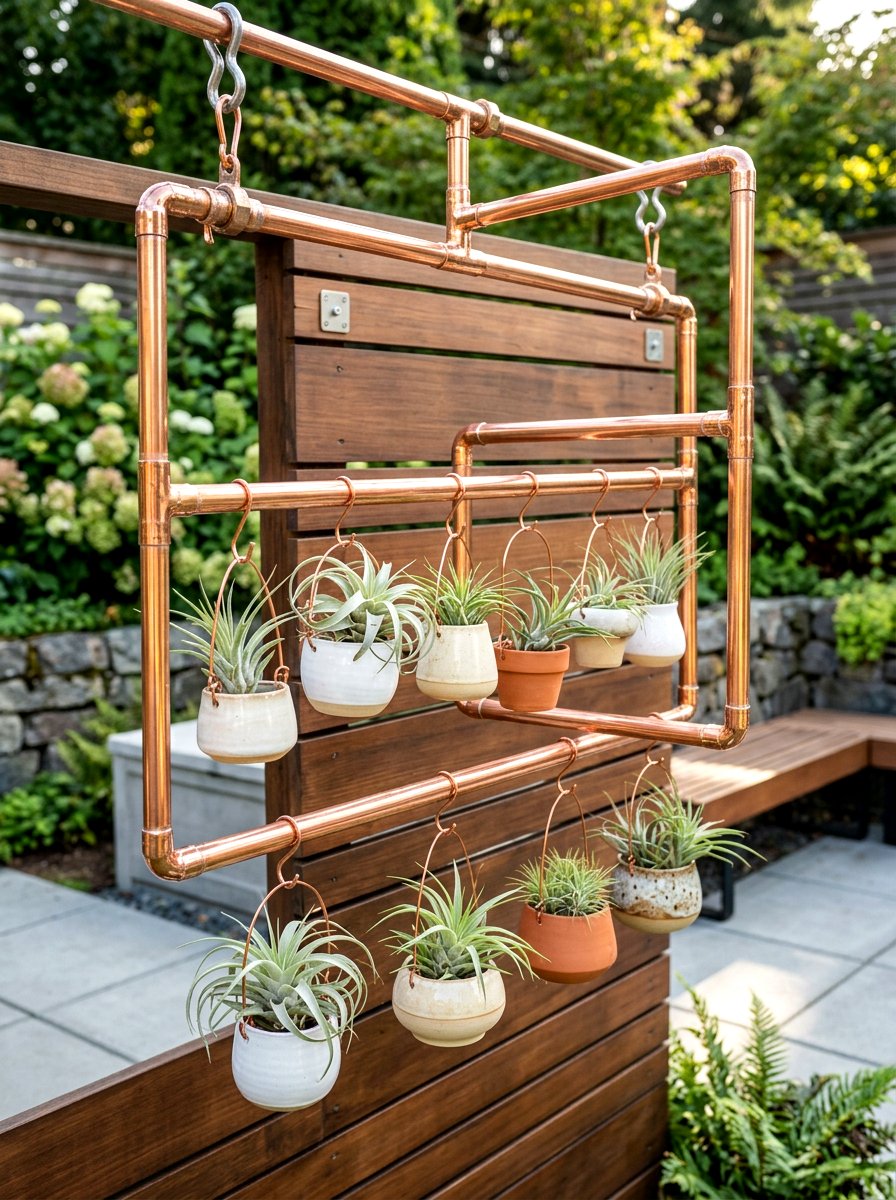 Copper Pipe Hanging Planter - 30 fence vertical garden ideas