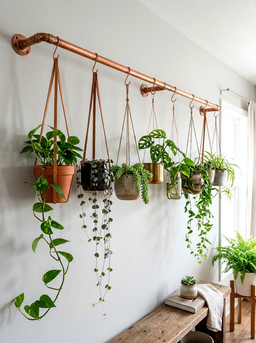 Copper Pipe Hanging Rail - 30 rustic vertical garden ideas