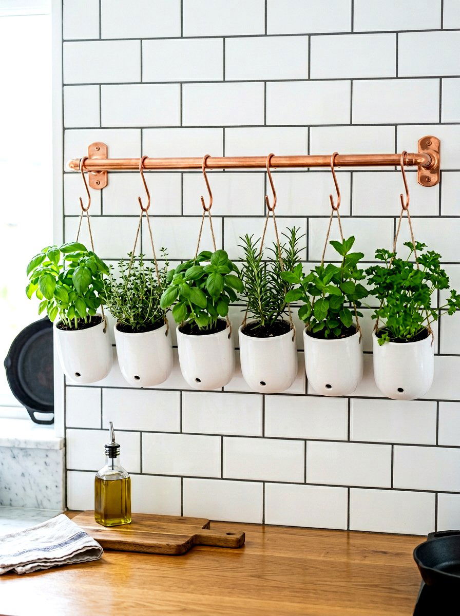 Copper Pipe Herb Hanger - 30 rustic herb garden ideas
