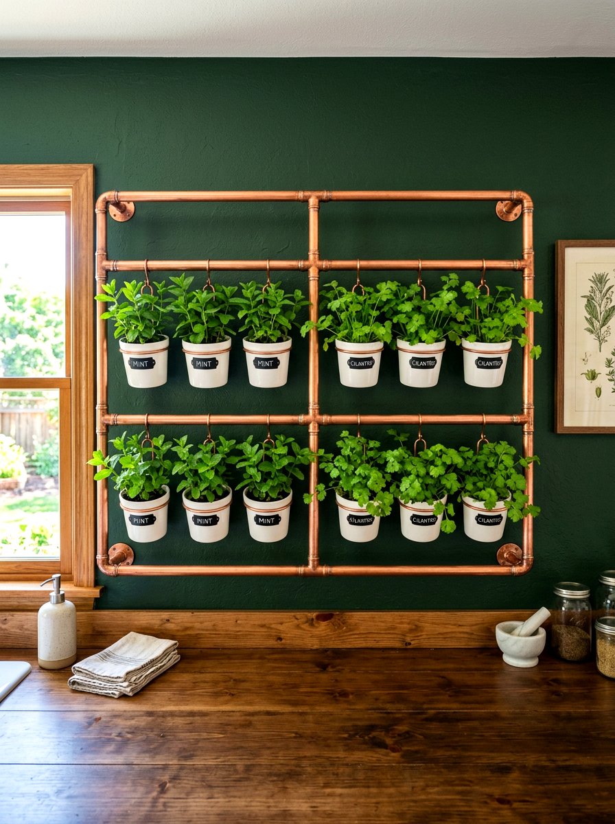 Copper Pipe Herb Rack - 30 modern herb garden ideas